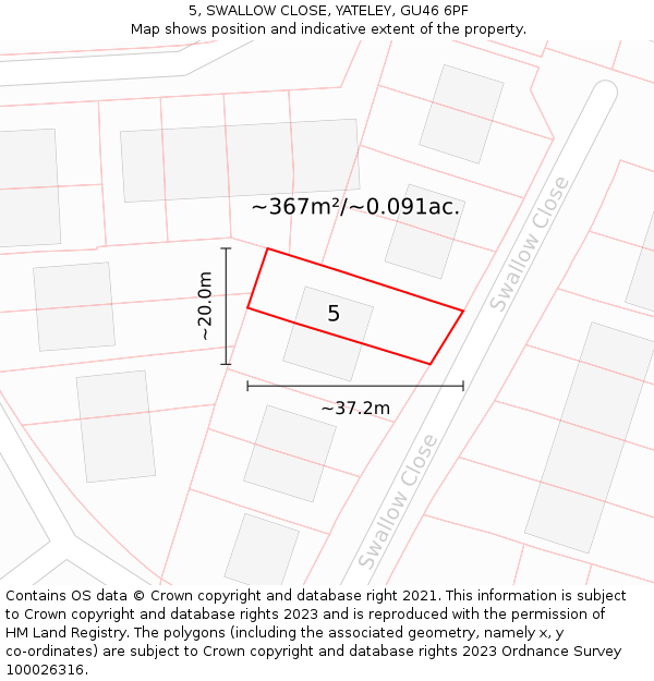 5, SWALLOW CLOSE, YATELEY, GU46 6PF: Plot and title map
