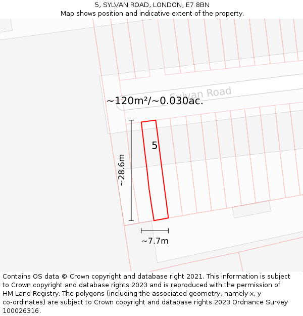 5, SYLVAN ROAD, LONDON, E7 8BN: Plot and title map