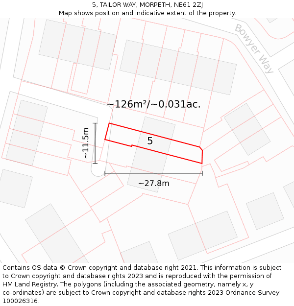 5, TAILOR WAY, MORPETH, NE61 2ZJ: Plot and title map