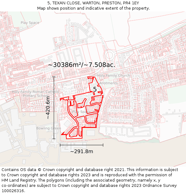 5, TEXAN CLOSE, WARTON, PRESTON, PR4 1EY: Plot and title map