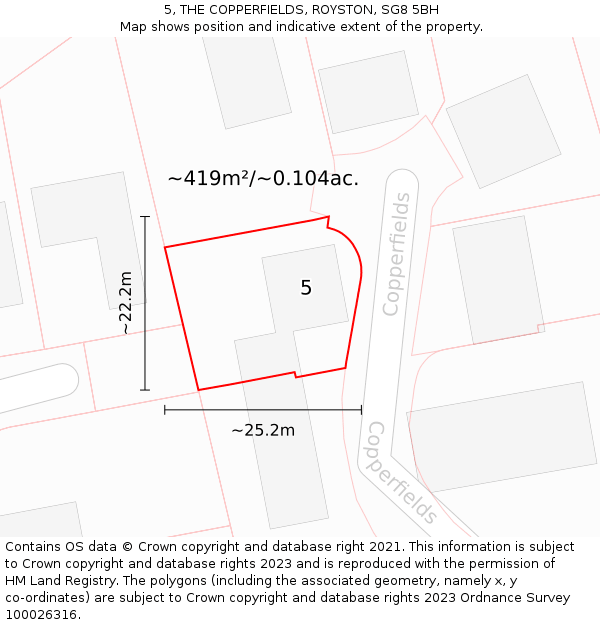 5, THE COPPERFIELDS, ROYSTON, SG8 5BH: Plot and title map