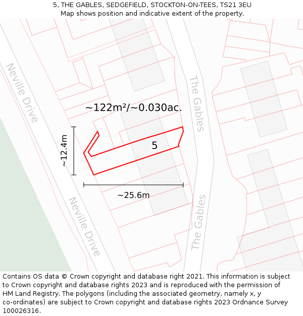 5, THE GABLES, SEDGEFIELD, STOCKTON-ON-TEES, TS21 3EU: Plot and title map