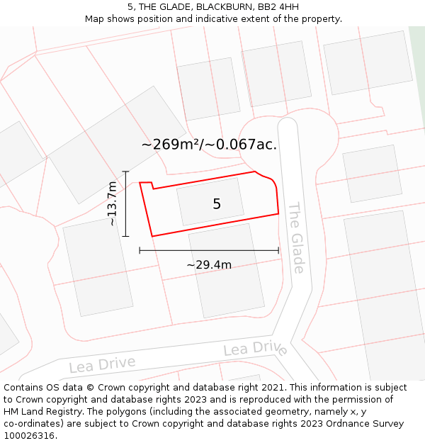 5, THE GLADE, BLACKBURN, BB2 4HH: Plot and title map