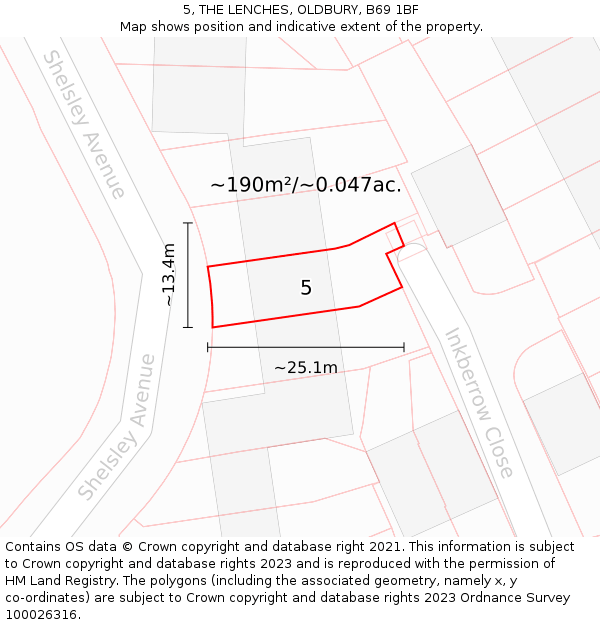 5, THE LENCHES, OLDBURY, B69 1BF: Plot and title map