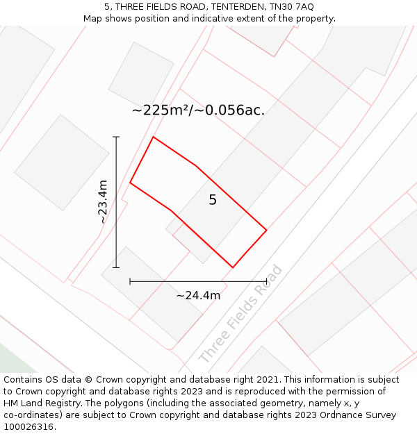 5, THREE FIELDS ROAD, TENTERDEN, TN30 7AQ: Plot and title map