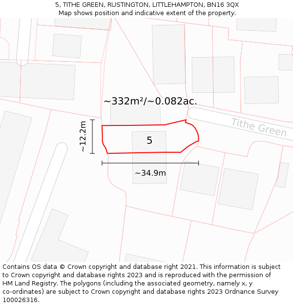 5, TITHE GREEN, RUSTINGTON, LITTLEHAMPTON, BN16 3QX: Plot and title map