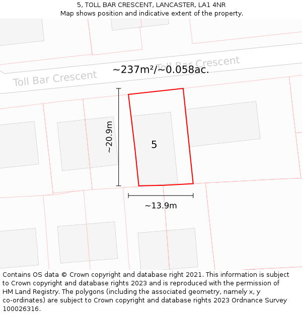 5, TOLL BAR CRESCENT, LANCASTER, LA1 4NR: Plot and title map