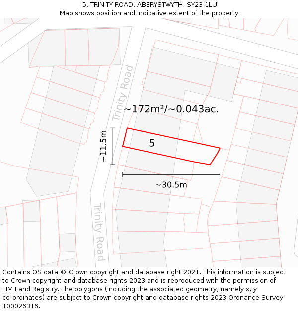 5, TRINITY ROAD, ABERYSTWYTH, SY23 1LU: Plot and title map