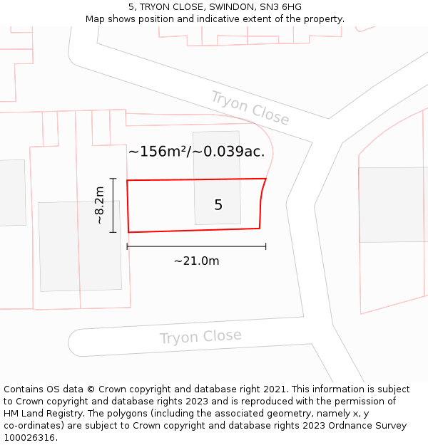 5, TRYON CLOSE, SWINDON, SN3 6HG: Plot and title map