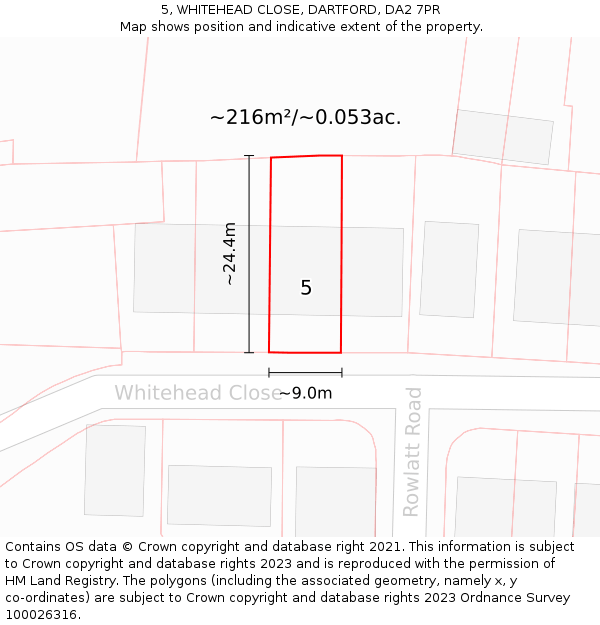5, WHITEHEAD CLOSE, DARTFORD, DA2 7PR: Plot and title map