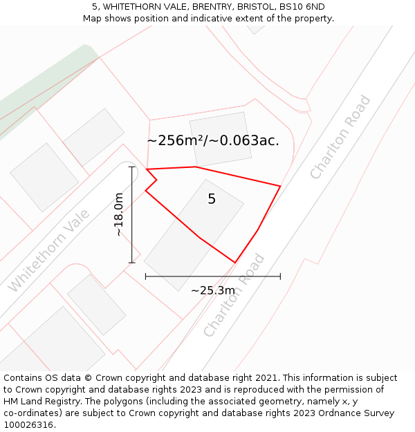 5, WHITETHORN VALE, BRENTRY, BRISTOL, BS10 6ND: Plot and title map