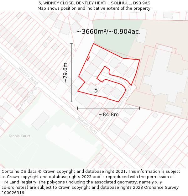 5, WIDNEY CLOSE, BENTLEY HEATH, SOLIHULL, B93 9AS: Plot and title map