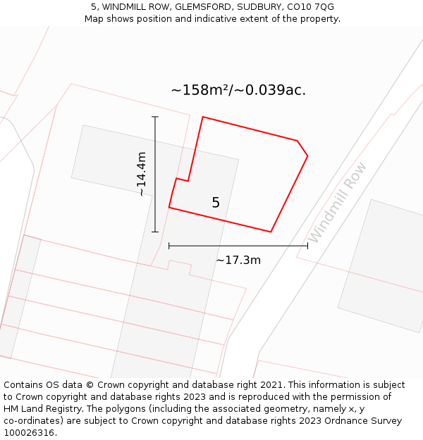 5, WINDMILL ROW, GLEMSFORD, SUDBURY, CO10 7QG: Plot and title map