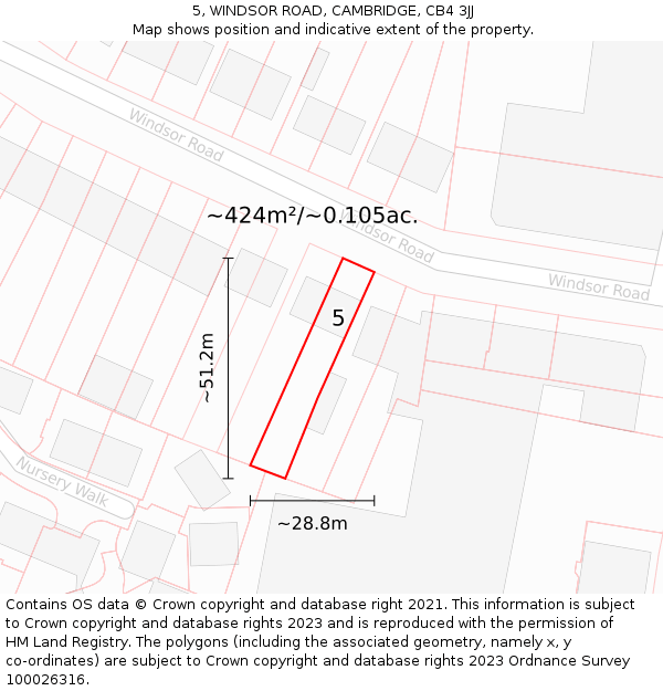 5, WINDSOR ROAD, CAMBRIDGE, CB4 3JJ: Plot and title map