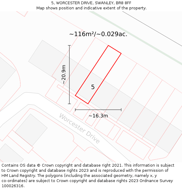 5, WORCESTER DRIVE, SWANLEY, BR8 8FF: Plot and title map
