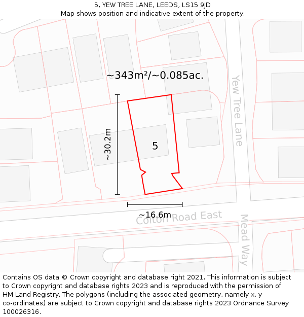 5, YEW TREE LANE, LEEDS, LS15 9JD: Plot and title map