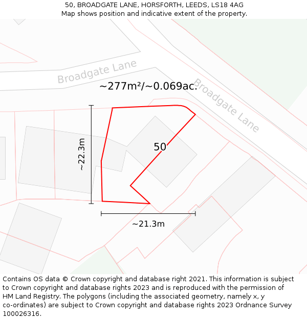 50, BROADGATE LANE, HORSFORTH, LEEDS, LS18 4AG: Plot and title map