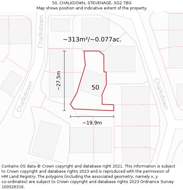 50, CHALKDOWN, STEVENAGE, SG2 7BG: Plot and title map