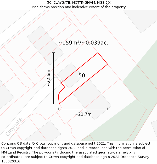 50, CLAYGATE, NOTTINGHAM, NG3 6JX: Plot and title map