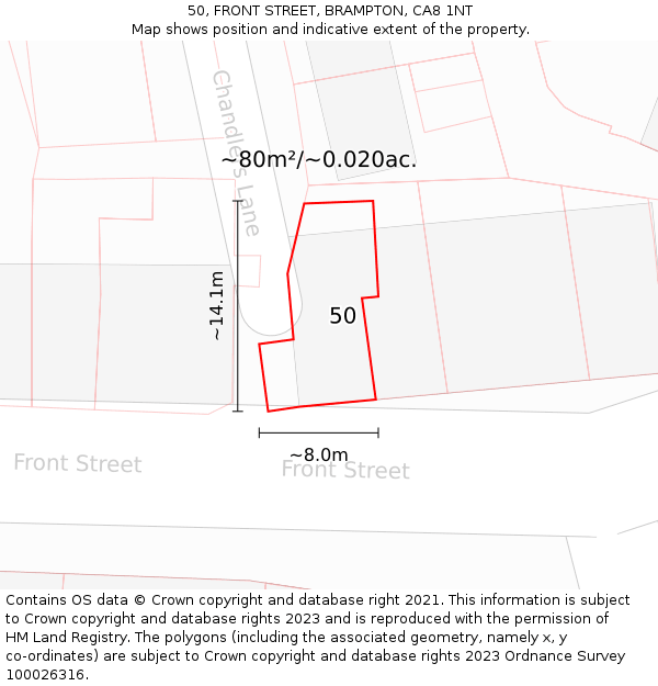 50, FRONT STREET, BRAMPTON, CA8 1NT: Plot and title map
