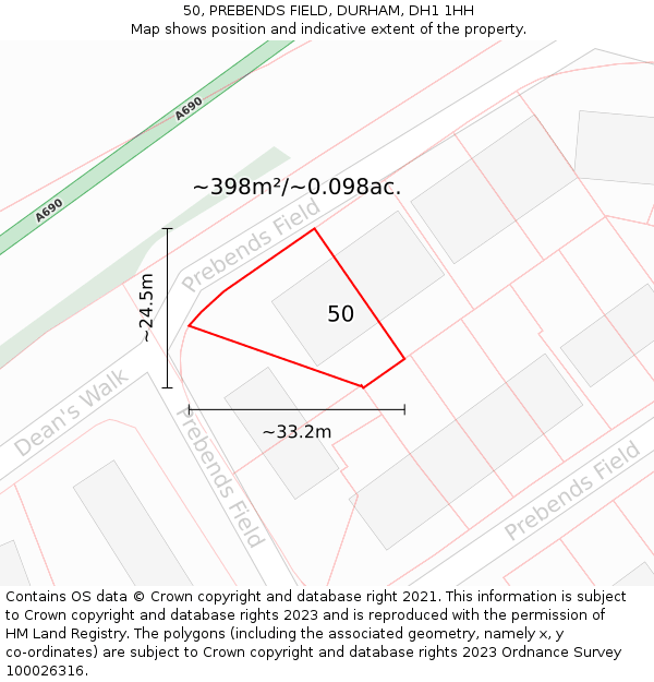 50, PREBENDS FIELD, DURHAM, DH1 1HH: Plot and title map