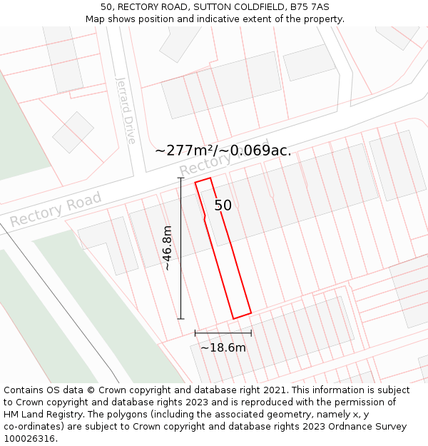 50, RECTORY ROAD, SUTTON COLDFIELD, B75 7AS: Plot and title map