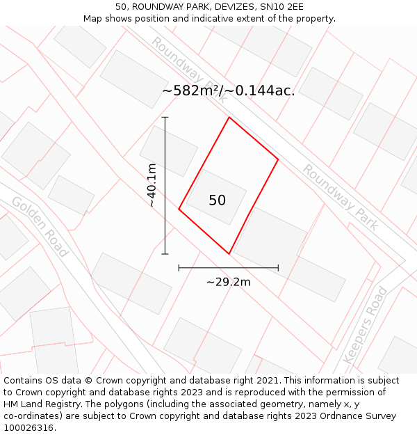 50, ROUNDWAY PARK, DEVIZES, SN10 2EE: Plot and title map