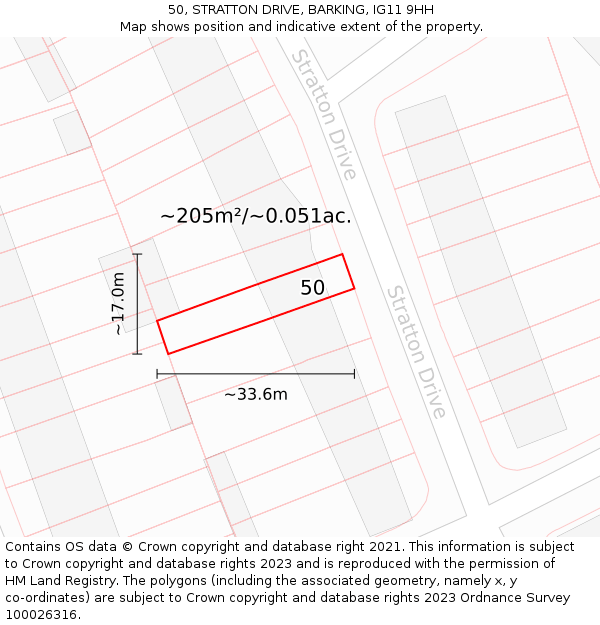 50, STRATTON DRIVE, BARKING, IG11 9HH: Plot and title map