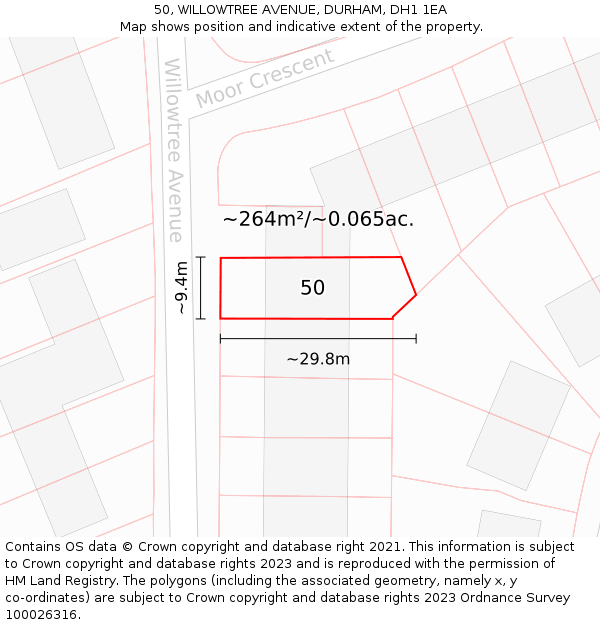 50, WILLOWTREE AVENUE, DURHAM, DH1 1EA: Plot and title map