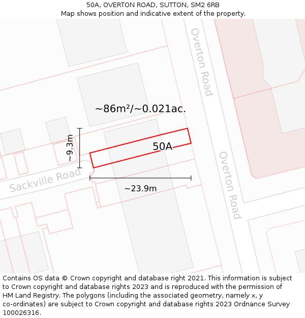 50A, OVERTON ROAD, SUTTON, SM2 6RB: Plot and title map