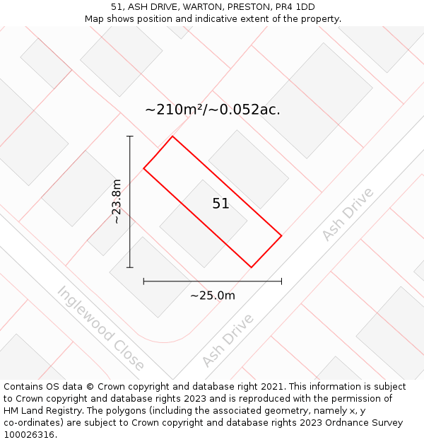51, ASH DRIVE, WARTON, PRESTON, PR4 1DD: Plot and title map
