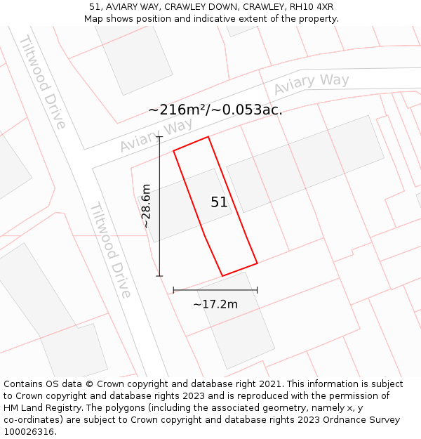 51, AVIARY WAY, CRAWLEY DOWN, CRAWLEY, RH10 4XR: Plot and title map