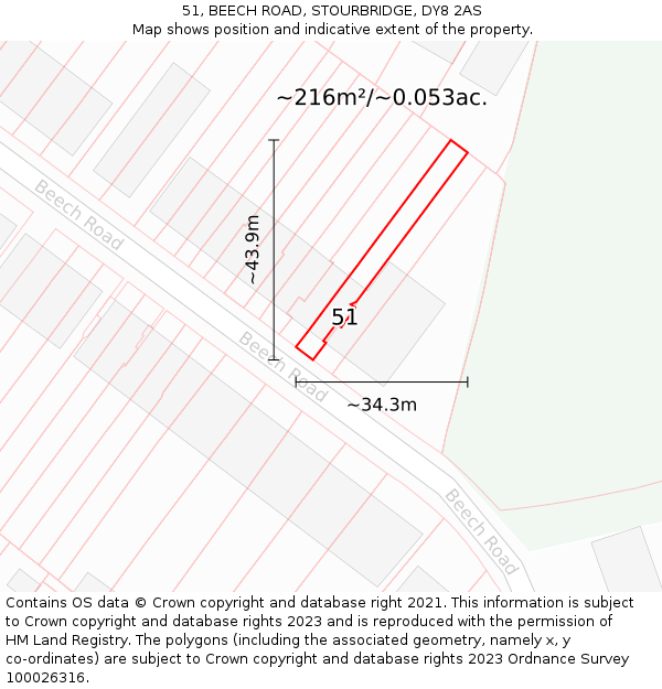 51, BEECH ROAD, STOURBRIDGE, DY8 2AS: Plot and title map