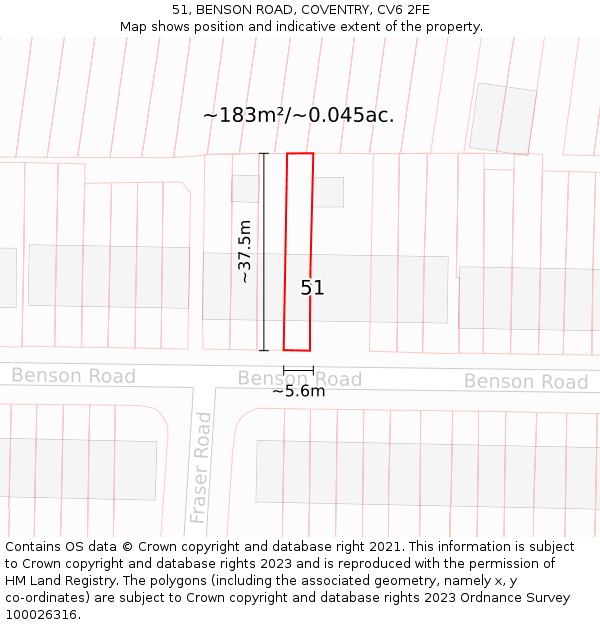 51, BENSON ROAD, COVENTRY, CV6 2FE: Plot and title map