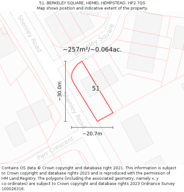 51, BERKELEY SQUARE, HEMEL HEMPSTEAD, HP2 7QS: Plot and title map