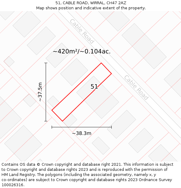 51, CABLE ROAD, WIRRAL, CH47 2AZ: Plot and title map