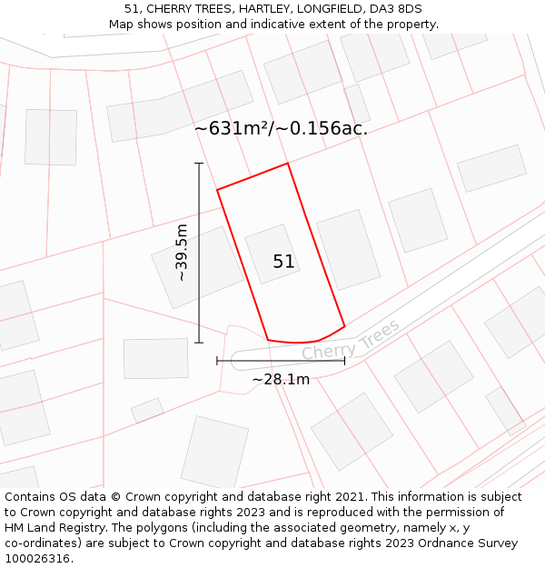 51, CHERRY TREES, HARTLEY, LONGFIELD, DA3 8DS: Plot and title map