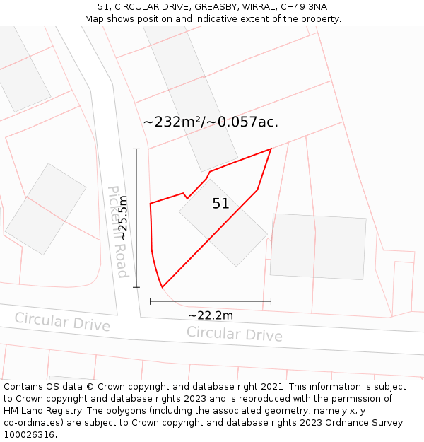 51, CIRCULAR DRIVE, GREASBY, WIRRAL, CH49 3NA: Plot and title map