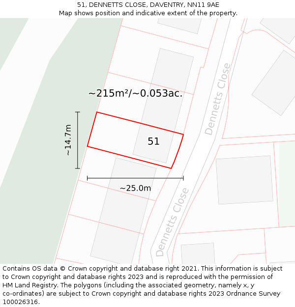51, DENNETTS CLOSE, DAVENTRY, NN11 9AE: Plot and title map