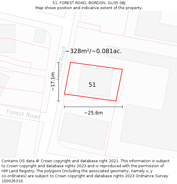 51, FOREST ROAD, BORDON, GU35 0BJ: Plot and title map