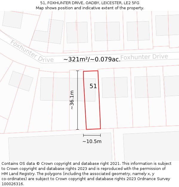 51, FOXHUNTER DRIVE, OADBY, LEICESTER, LE2 5FG: Plot and title map