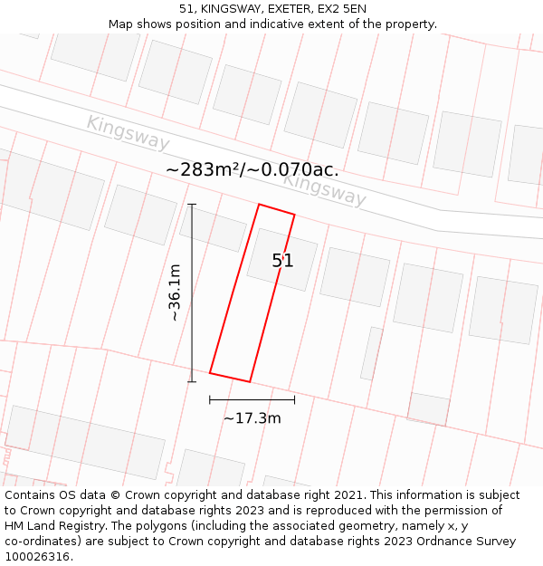 51, KINGSWAY, EXETER, EX2 5EN: Plot and title map