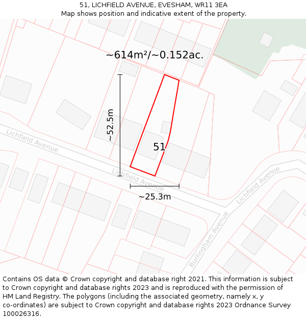 51, LICHFIELD AVENUE, EVESHAM, WR11 3EA: Plot and title map