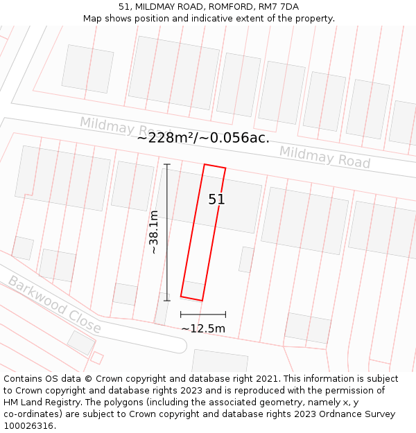 51, MILDMAY ROAD, ROMFORD, RM7 7DA: Plot and title map