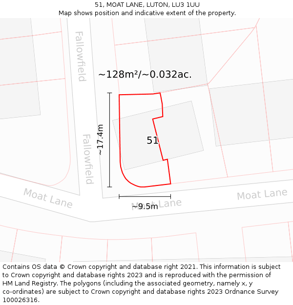51, MOAT LANE, LUTON, LU3 1UU: Plot and title map