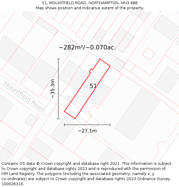 51, MOUNTFIELD ROAD, NORTHAMPTON, NN3 6BE: Plot and title map