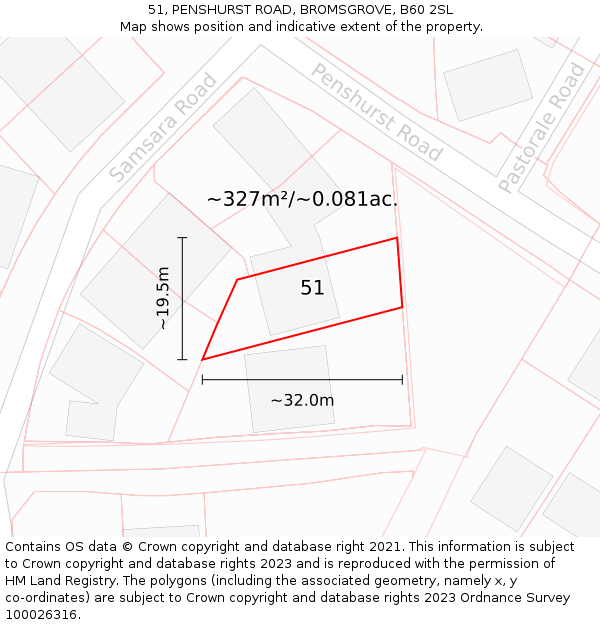 51, PENSHURST ROAD, BROMSGROVE, B60 2SL: Plot and title map