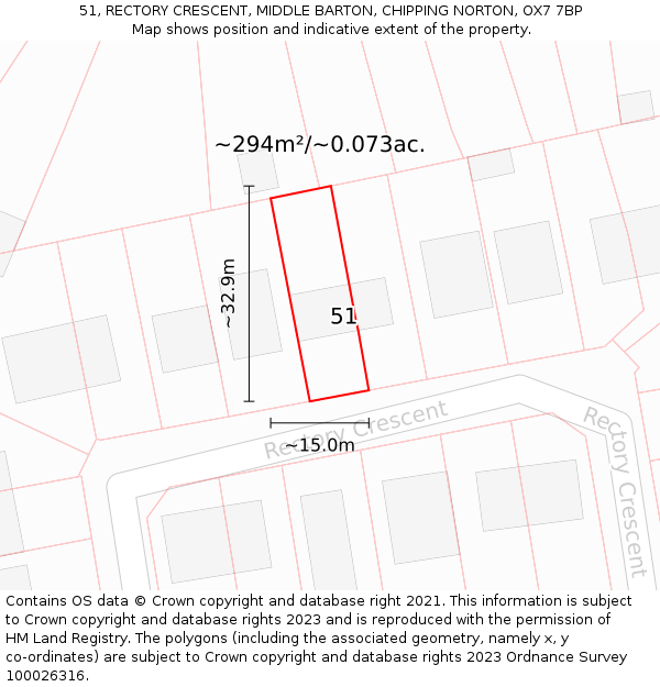 51, RECTORY CRESCENT, MIDDLE BARTON, CHIPPING NORTON, OX7 7BP: Plot and title map
