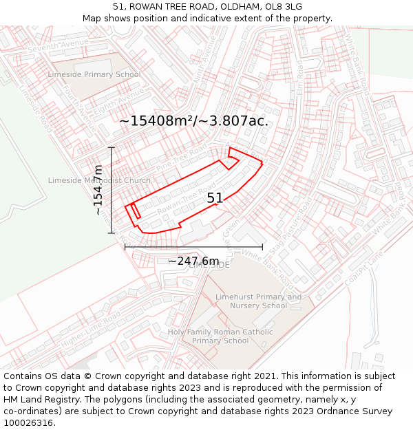 51, ROWAN TREE ROAD, OLDHAM, OL8 3LG: Plot and title map