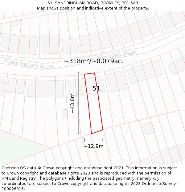 51, SANDRINGHAM ROAD, BROMLEY, BR1 5AR: Plot and title map